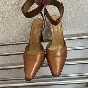 Pointy Brown Heels With Ankle Strap